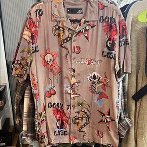 Lost Men's Casual Button Down Shirt - Traditional Tattoo Graphics